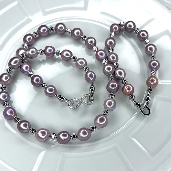 Handmade Pink Metallic Freshwater Edison Baroque Pearl Necklace Bracelet Set - Picture 2 of 2